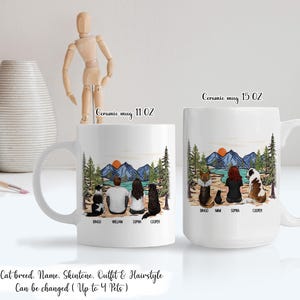 Mug personnalisé Couple assis vous, moi et les chiens, Portrait de couple personnalisé avec animal de compagnie, Cadeau d'anniversaire pour couple avec animal de compagnie, Mug famille avec animal de compagnie