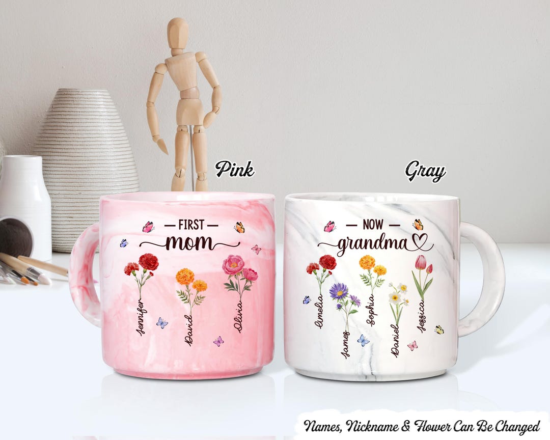 First Mom, Now Grandma - Family Personalized Custom Marble Mug - Gift ...
