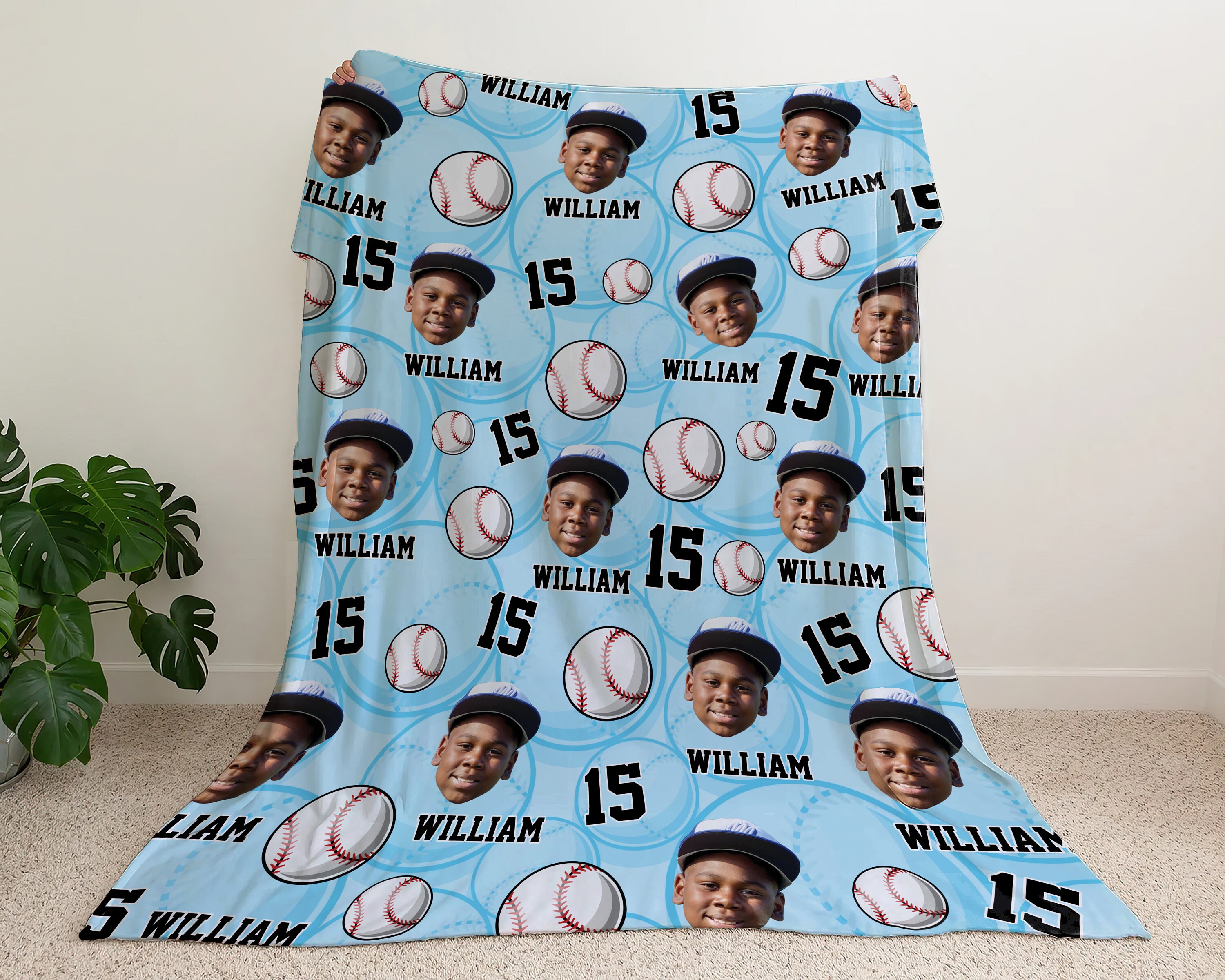Custom Face Photo Baseball Blanket | Blanket With a Photo | Baseball Player or Lover Gift