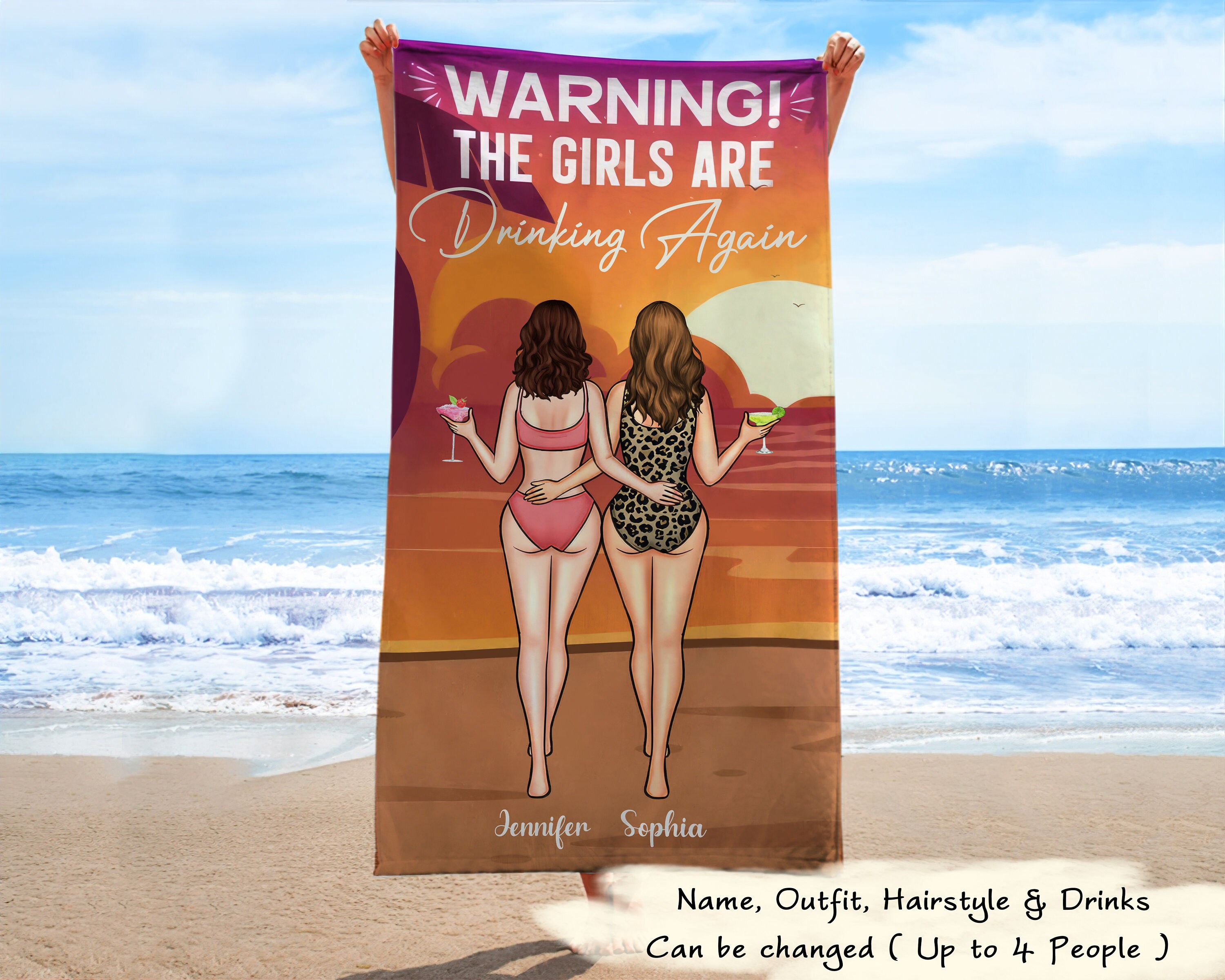 The Girls Are Drinking Again - Personalized Custom Beach Towel - Vacation, Anniversary, Birthday Gift For Besties, Best Friends, BFF