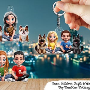 Hond moeder hond vader hond paar 3D-effect - gepersonaliseerde uitsparing acryl sleutelhanger, hond moeder hond vader cadeau voor huisdierliefhebbers cadeau voor hondenbezitter