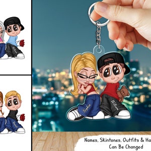 Y2K Couple Personalized Acrylic Keychain, Gift For Him, Gift For Her, Valentine&#39;s Day Anniversary, Customized Couple Gift Keychain