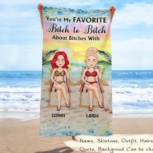Oh Sip, es ist die Reise eines Mädchens Strand Cartoon - Jubiläum, Geburtstagsgeschenk für Besties, beste Freunde, BFF - personalisierte benutzerdefinierte Strandtuch