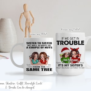 Schwester zu Schwester personalisierte Tasse, Weihnachtsgeschenk, Schwester Tasse, große Sis Lil Schwester, Schwestern Weihnachtstasse Du bist meine Person Besties Tasse
