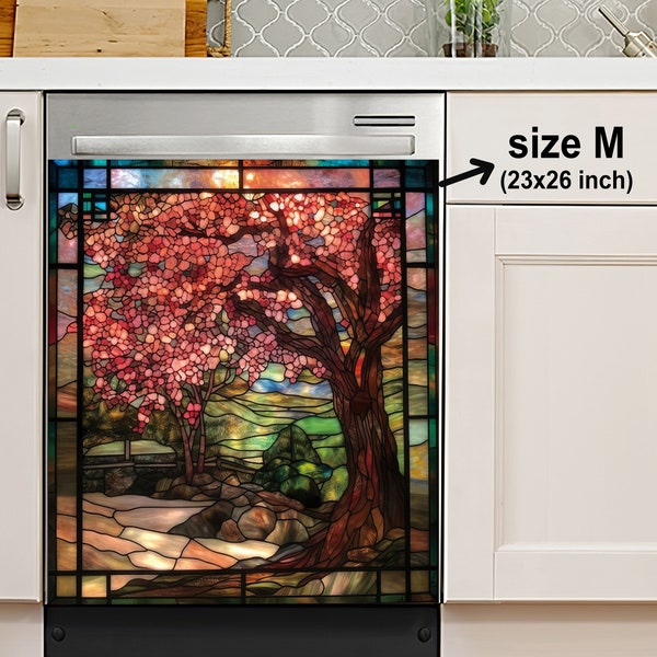 Stained Glass Weeping Cherry Tree Dishwasher Cover, Dishwasher Magnet Cover, Sticker, Housewarming Gifts, Kitchen Decor, Gift For Mom