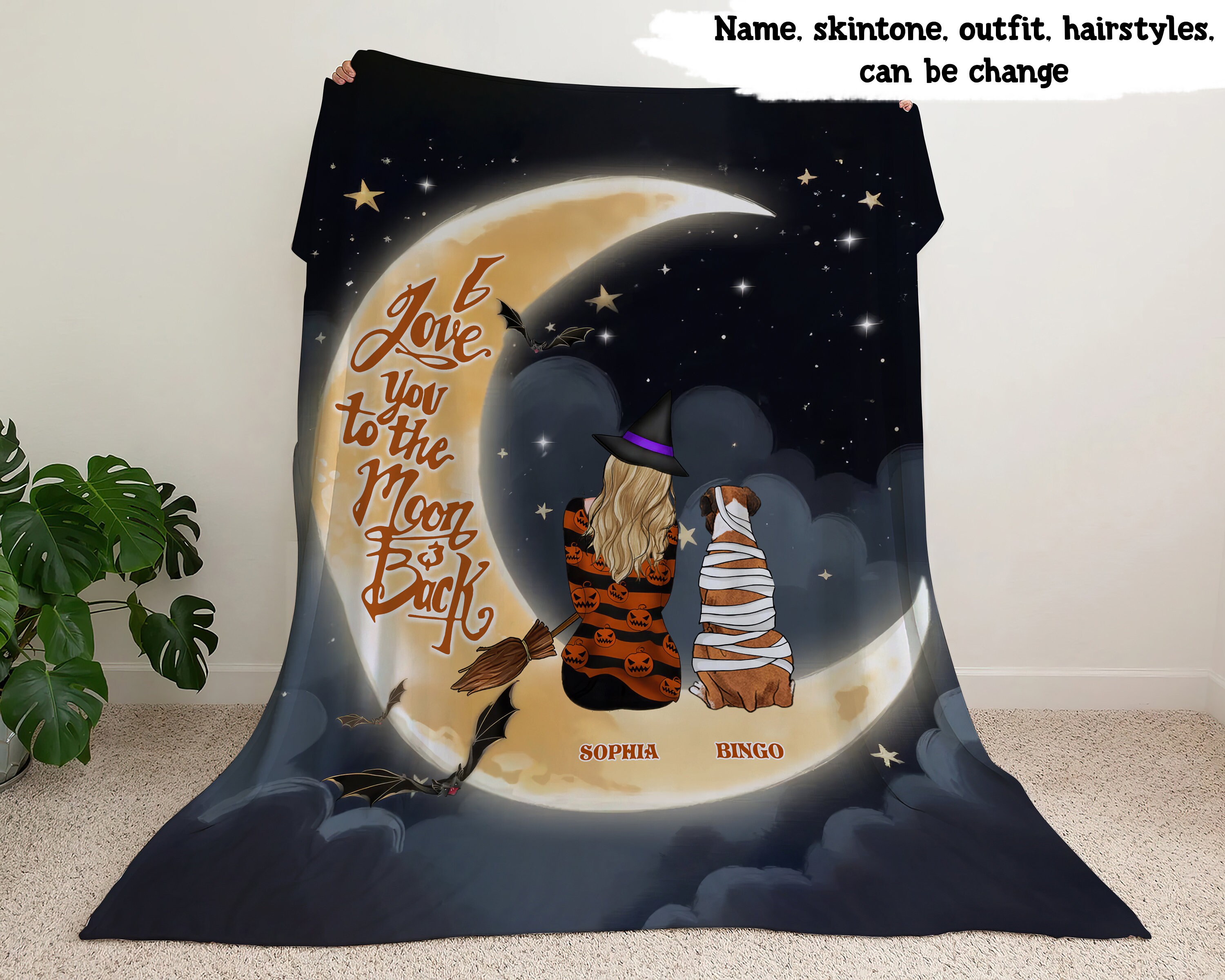 I Love You to the Moon Back Custom Personalized Witch Dog Fleece Throw Blanket Halloween Gift Idea for Dog Lovers Dog Owners Dog Mom Etsy Canada