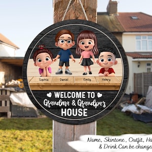Welcome to Grandma & Grandpa&#39;s House Personalized Wooden Door Sign, Fall Decor for Grandparents, Cute Gift for Nana Papa Grandma Grandpa