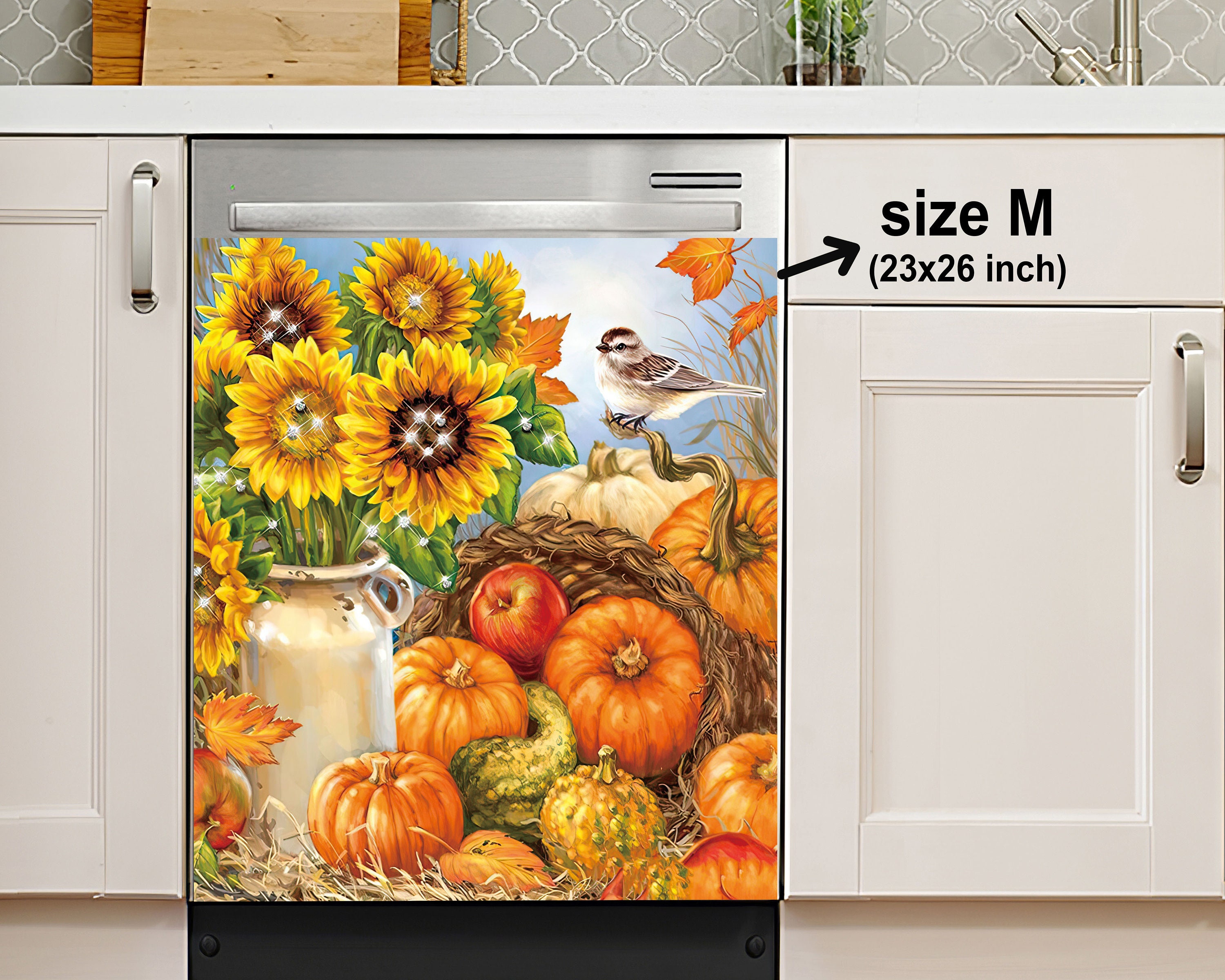  Cubierta magnética de vinilo decorativo para lavavajillas,  diseño de abeja de girasol amarillo, calcomanía magnética para  refrigerador, panel de puerta delantera, gabinete : Electrodomésticos