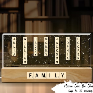 Luz de noche LED de acrílico personalizada con palabras de rompecabezas de abuela y amigos de la familia, luz de noche de crucigramas y Scrabble, mosaico de letras familiares personalizado