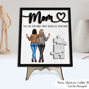 Mom You Are The Piece That Holds Us Together Personalized 2-Layer Wooden Plaque, Wooden Sign Frame with Stand, Gift for Mom - Mother&#39;s Day