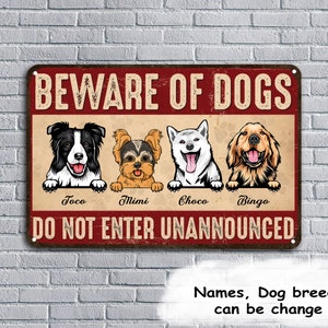 Beware Of Dogs - Personalized Metal Sign - Custom Beware Of Dog Sign - Metal Gate, Fence and Wall Plaques - Gift for Dog Lovers, Dog Owners