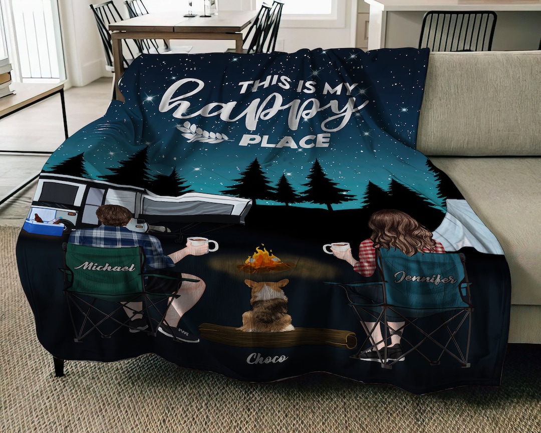 Personalized Camping Quilt Single Layer Fleece Blanket Gift Idea for