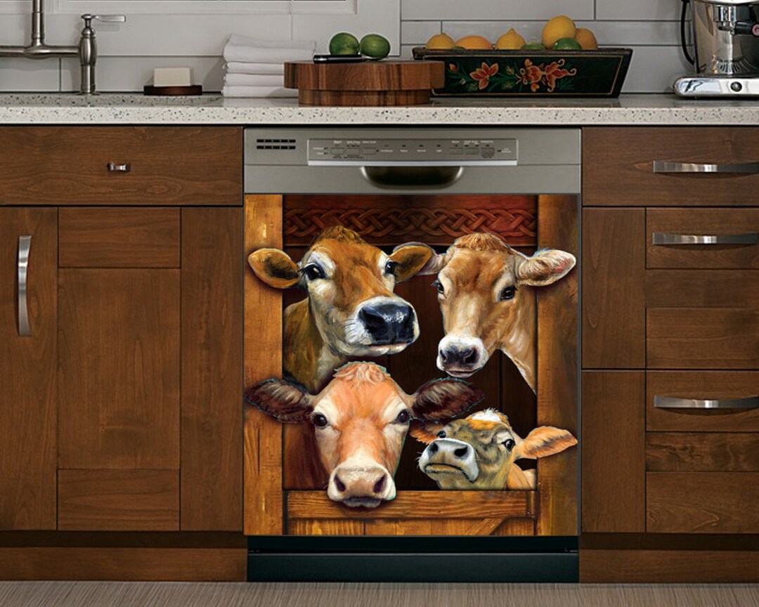 Cow Decor Kitchen Dishwasher Cover, Cow Farm Lovers, Stickers