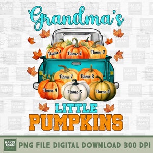 Fall Season Teal Pumpkin Truck Grandma Little Pumpkins Personalized PNG, Thanksgiving Png, Pickup Truck, Custom Name Png, Pumpkin Season Png