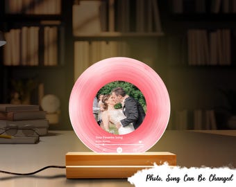 Couple Besties Family Photo Favorite Song Personalized Acrylic Record Night Light, Heartfelt Gift For Boyfriend, Girlfriend, Husband, Wife