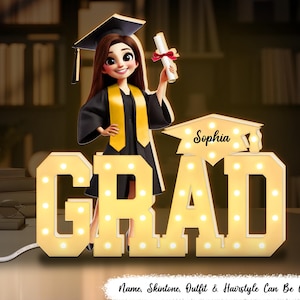 Caja de luz personalizada con letras de marquesina de graduación 2025 con efecto 3D, regalo de graduación, clase de 2025, luz nocturna para graduados.