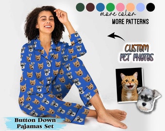 Custom Dog Cat Face Pajama set, personalized gifts for her, Pet Lovers PJs, gift Pajamas for Women, Mother in Law Gift, Custom Pet Portrait