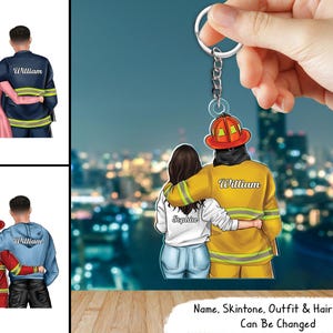 Personalized Gifts For Firefighter Couple Keychain - Custom Couple Acrylic Keychain, Firefighter Keychain, Firefighter Lover Keychain