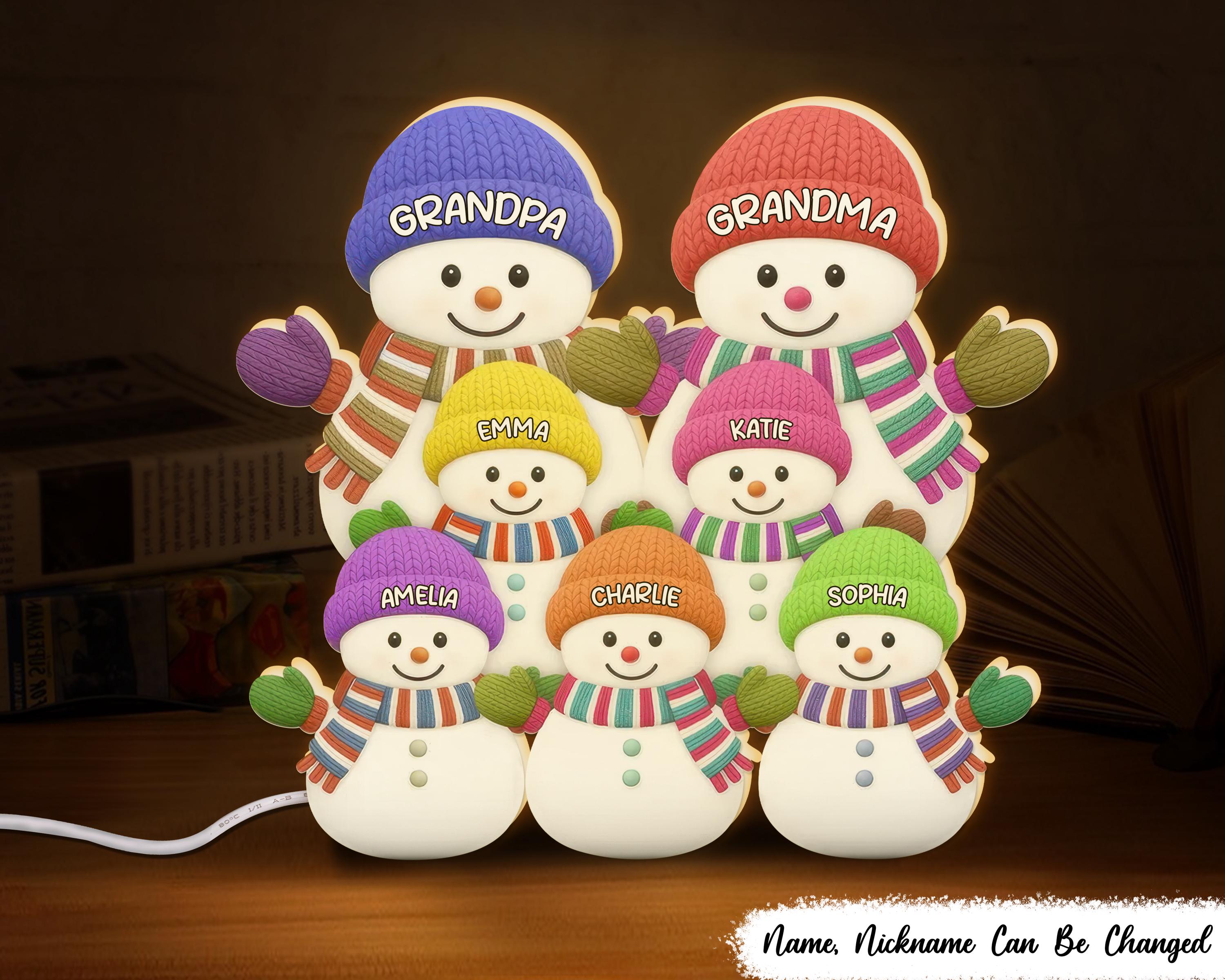 3D Effect Heartwarming Christmas Grandma Grandkids Snowman
