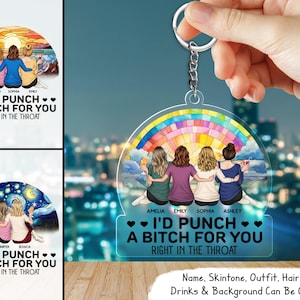 Right In The Throat Besties Sisters-Personalized Acrylic Keychain,Friendship Gifts For Friends Best Friend BFF Bestie,Gifts For True Friends