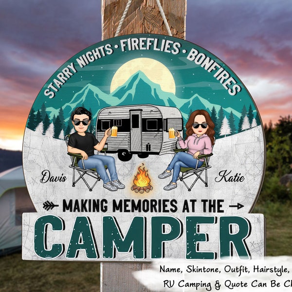 Camping, Good Friends Good Times - Personalized Shaped Wood Sign - Gift For Camping Lovers main image 1