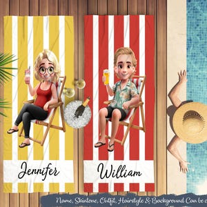 Sommer ruft Urlaub 3D Cartoon - personalisierte Strandtuch, benutzerdefinierte Strandtuch mit Namen, Strandtuch, Urlaubsgeschenk, lustiges Strandtuch