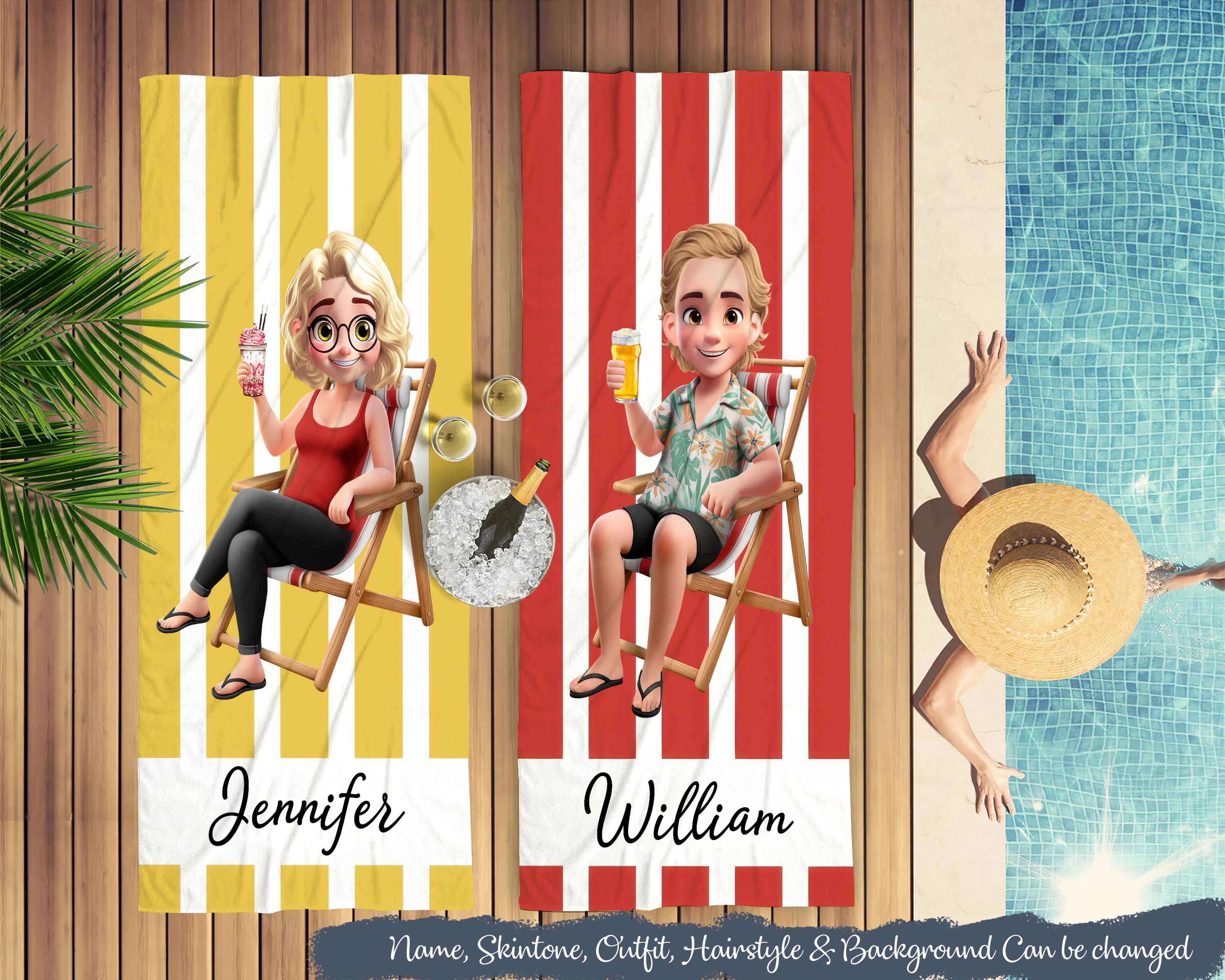 3D Effect Besties Summer - Personalized Beach Towel