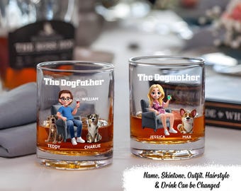 The Dogfather - Personalized Whiskey Glass, Personalized Glass for Dog Dad Dog Mom, 11 oz Rocks Glass, Father's Day Gift, Dog Lover Gift