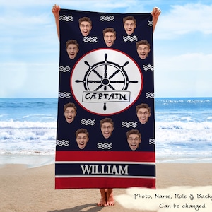 Custom Photo Nautical Family - Personalized Beach Towel, Custom Name Beach Towel, Custom Role Beach Towel For Family, Beach Towel For Family