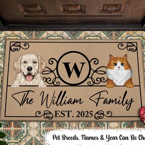 Monogram Family Name Dog Cat Pet - Personalized Doormat, Family Name Doormat, Dog Doormat, Cat Doormat, Gift For Home, Gift For Pet Lover