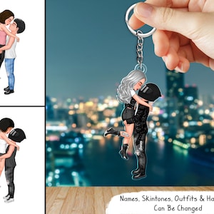Personalized Motorcycle Kissing Doll Couple Acrylic Keychain - Gift For Motorcycle Lovers - Anniversary, Birthday Gift For Husband, Wife