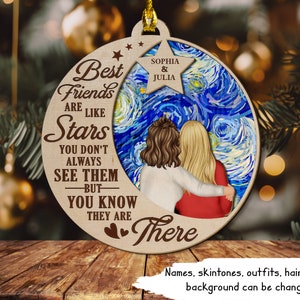 Best Friends Are Like Stars - Personalized 2-Layered Wooden Ornament, Christmas Tree Ornament,Custom Christmas Keepsake,Gift for friends,BFF