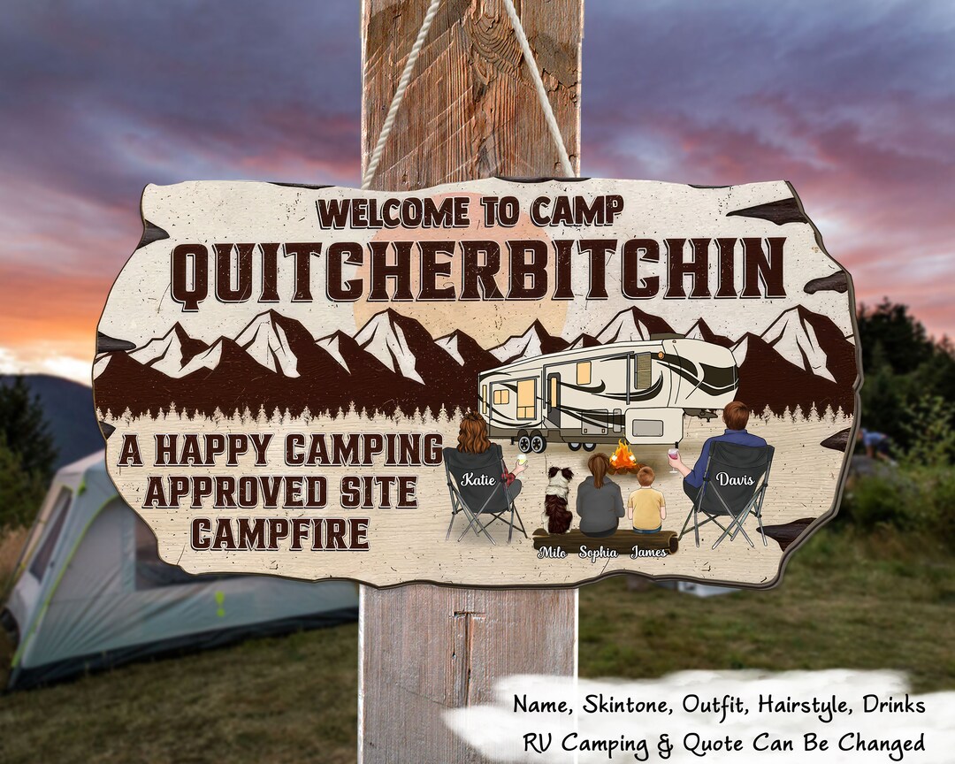 Custom Personalized Welcome To Camp Quitcherbitchin Metal Sign - Gift Idea For Friends - Up To 7 People - Grab A Beer And Shut The Hell Up main image 0