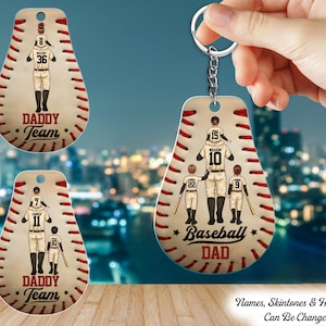 Baseball Papa - Familie Personalisierter individuell geformter Acryl Schlüsselbund, aktiver Sport, großer Ballfänger, Geschenk für Papa, Vatertagsgeschenke
