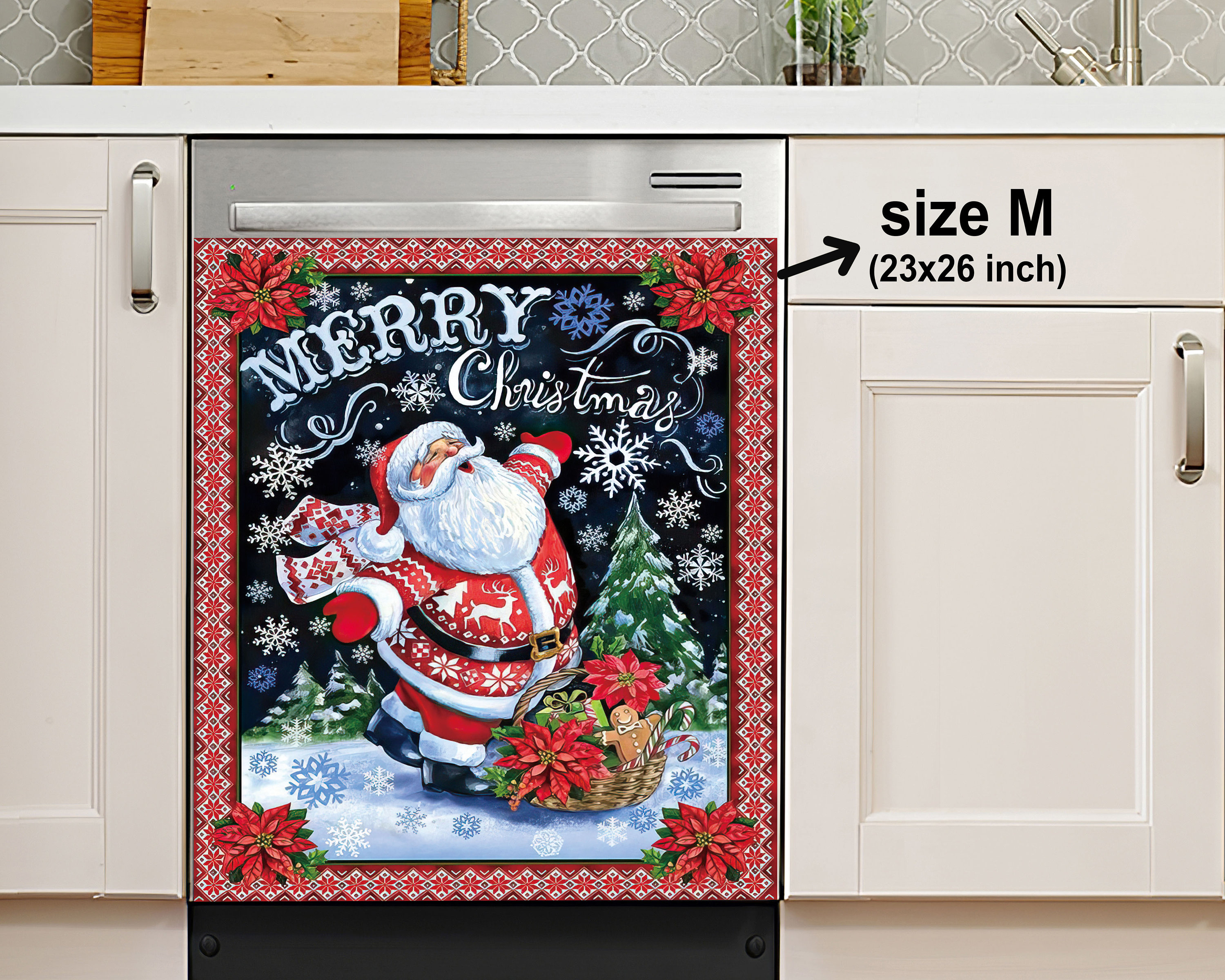  Magnetic Dishwasher Cover Christmas Alpaca with Santa