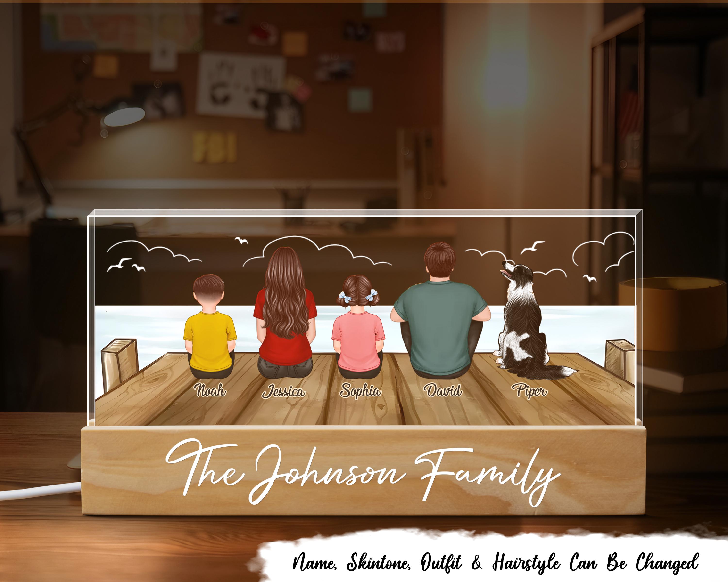 Family Sitting On The Bridge Personalized Acrylic Block LED Night Light,Gift For Family - Anniversary,Birthday Gift For Couples,Husband,Wife