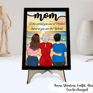 Mom To Us You Are The World Watercolor Landscape - Personalized 2-Layered Wooden Plaque With Stand, Gift for Mom - Mother&#39;s Day