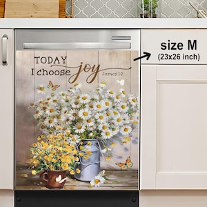 Rustic Farm Spring Summer Fall Floral in Wood Gain Magnet Dishwasher Door Cover, Dishwasher Magnet Cover, Housewarming Gifts, Kitchen Decor
