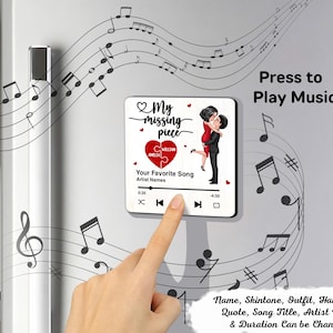 My Missing Piece Valentine‘s Day Gift For Her Gift For Him Couple Kissing Favorite Song Personalized Music Fridge Magnet, Music Lovers Gift