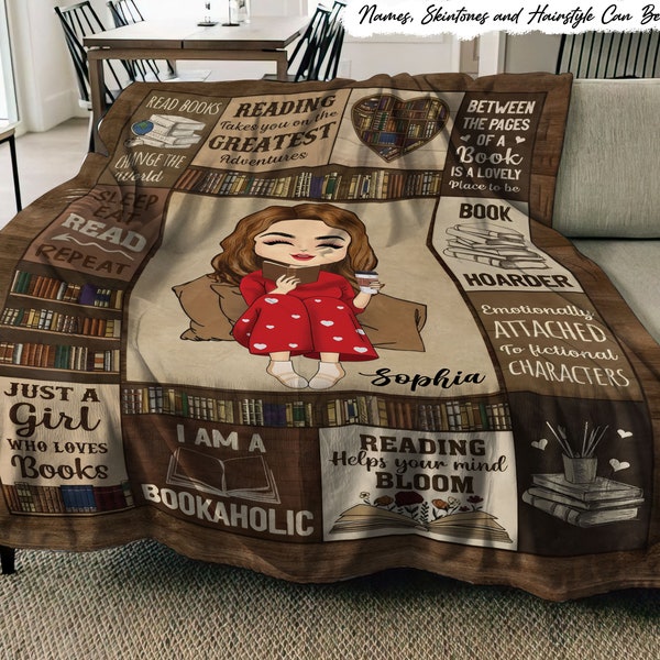 My Reading Blanket I Am A Bookaholic - Gift For Book Lovers, Gift For Daughter - Personalized Custom Fleece Blanket, Birthday Gift For Kids