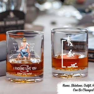 Naughty Couple Whiskey Glass - Personalized Christmas Gifts, Funny Couple Whiskey Glass - I F*cking Love You Gift for Him Her, Romantic Gift