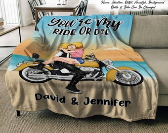 Kissing Motorcycle Couple - Personalized Blanket For Him, For Her, Motorcycle Lovers - Blanket For Biker Couple, One Sweet Ride, Motorcycle