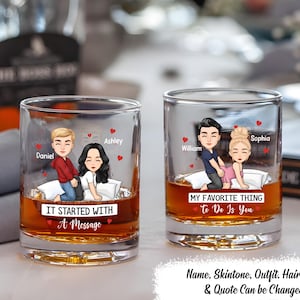 My Favorite Thing To Do Is You, Couple Personalized Custom Whiskey Glass - Anniversary Valentine Gift for, Husband, Fiancé, Boyfriend, Men
