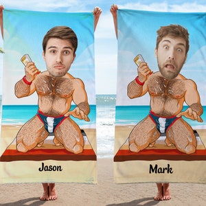 Personalisiertes FotoGesicht Strandtuch, Geschenk für Männer, personalisiertes Body es Man Badetuch benutzerdefiniertes Pooltuch Strandtuch mit Namen, Geburtstagsgeschenk