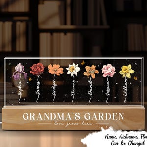 Christmas Gift Grandma&#39;s Mom&#39;s Garden Birth Month Flower Personalized LED Night Light, Grandparent Gift For Grandma Mom, Custom Night Light