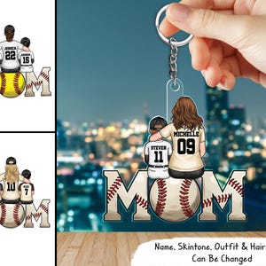 Baseball,Softball Mom And Kids Personalized Acrylic Keychain,baseball mom keychain,softball mom keychain,baseball mom life,softball mom life