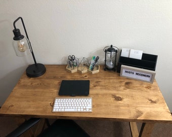 Solid Wood Desk| Computer Desk| Writing Desk| Small Office Desk| Makeup Vanity Desk - Pine Wood Top and Legs