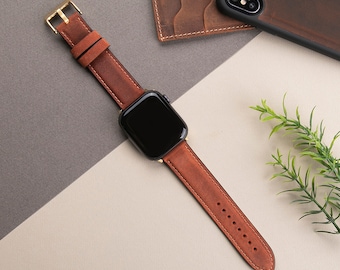 Cinnamon Leather Apple Watch Band, Full grain Leather, Handmade, 38mm 40mm 41mm 42mm 44mm 45mm 49mm apple watch strap-FREE ENGRAVING