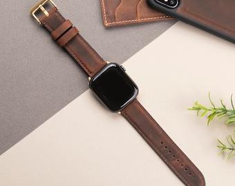 Leather Apple Watch Band, Full grain Leather, Handmade, 38mm 40mm 41mm 42mm 44mm 45mm 49mm apple watch strap-FREE ENGRAVING