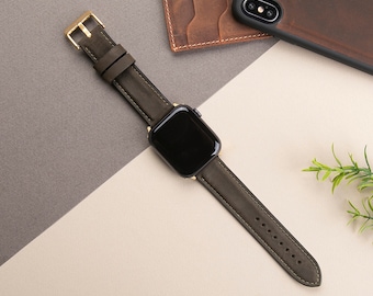 Forest Green Leather Apple Watch Band, Full grain Leather, Handmade, 38mm 40mm 41mm 42mm 44mm 45mm 49mm apple watch strap-FREE ENGRAVING